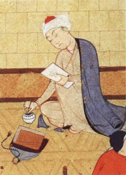 unknow artist Qays,the future Majnun,begins as a scribe to write his poem in honor of the theophany through Layli
